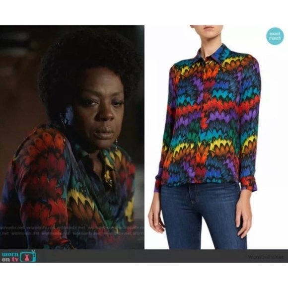 Alice + Olivia WILLA Blouse RAINBOW FEATHERS S - Picture 2 of 7